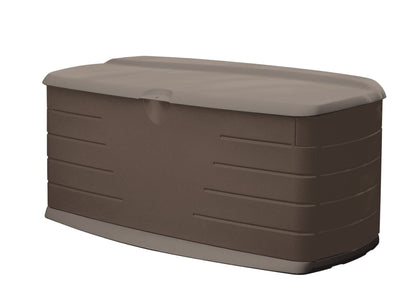 Rubbermaid Large Resin Outdoor Storage Deck Box with Seat (90 Gal), Weather Resistant, Brown, Deck Organization for Home/Backyard/Pool Chemicals/Toys/Garden Tools/Porch/Patio Cushions