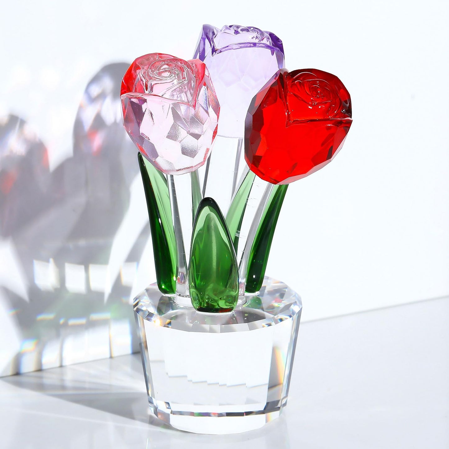 Ornalrist Elegant Crystal Colourful Rose Bouquet Gift for Women Mom Glass Flower Figurine Collectible Floral Decor for Valentine's Day Anniversary Mother's Day Birthday