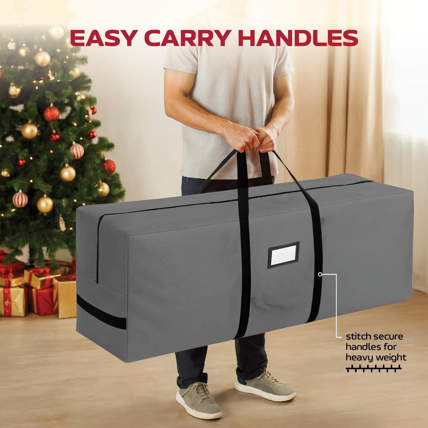 PEULEX 9 Foot Christmas Tree Storage Bag – Extra Large Christmas Tree Storage Container for Artificial Trees up to 9ft, Heavy-Duty 600D Oxford Fabric, Reinforced Handles, Durable Zippers, Gray