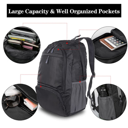 Dewellyoo Lightweight Hiking Backpack, Foldable Outdoor Camping Hiking Travel Multi-functional Camping Trekking Rucksack Travel Climbing Mountaineer Outdoor Sport Daypack Bag for Men Women (Black)
