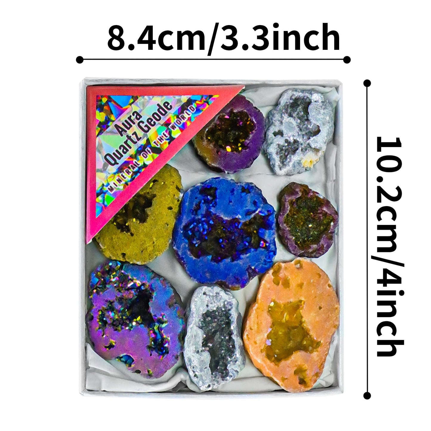 Titanium Coated Quartz Crystal Cluster Geode Druzy Stones Gemstones and Crystals Aura Collection Spiritual Reiki Gifts for Women Adults Meditation Paperweight Home Decor,9pcs in Box