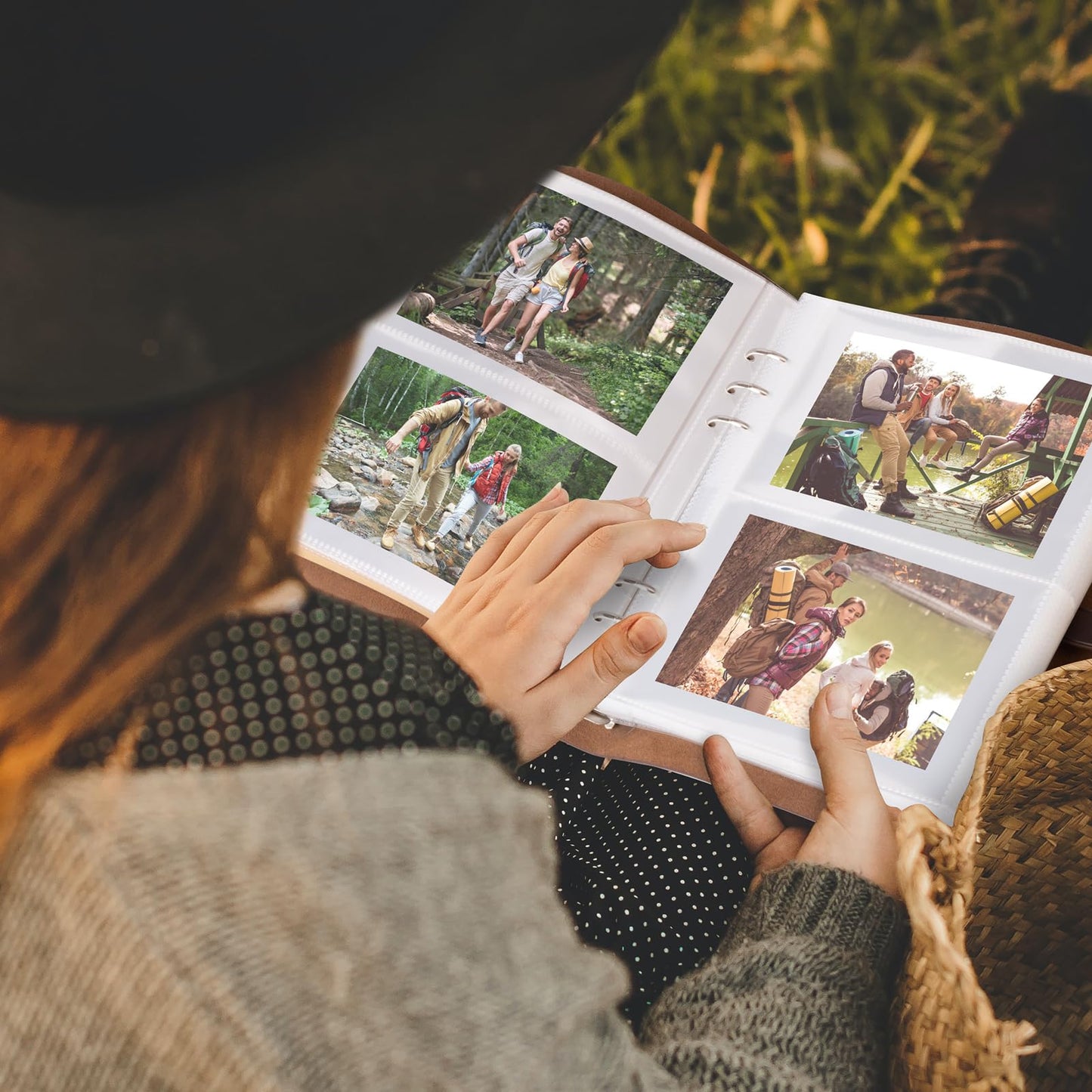 Photo Album 4x6 200 Photos, Genuine Leather Photo Albums with Writing Space with 30 Writing Paper, Travel Family Wedding Kids Graduation Ultrasound Baby Picture Album Scrapbook Photo Album（Flowers）