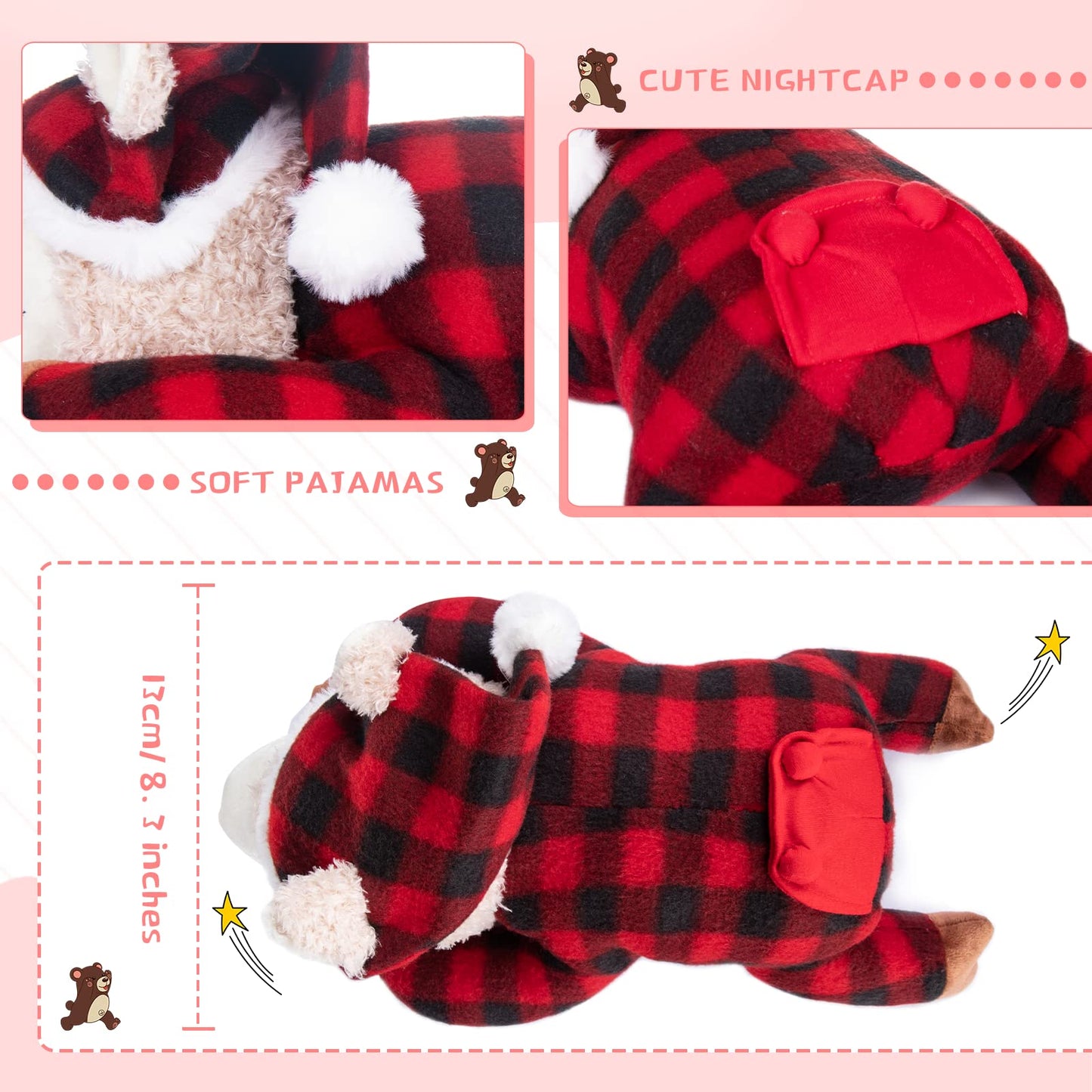 My OLi Alpaca Stuffed Animal 15in Plush Alpaca Toy Wearing Pajamas and Nightcaps Soft Hugging Pillow Bedtime Animal Birthday Gifts for Babies Kids Girls Boys