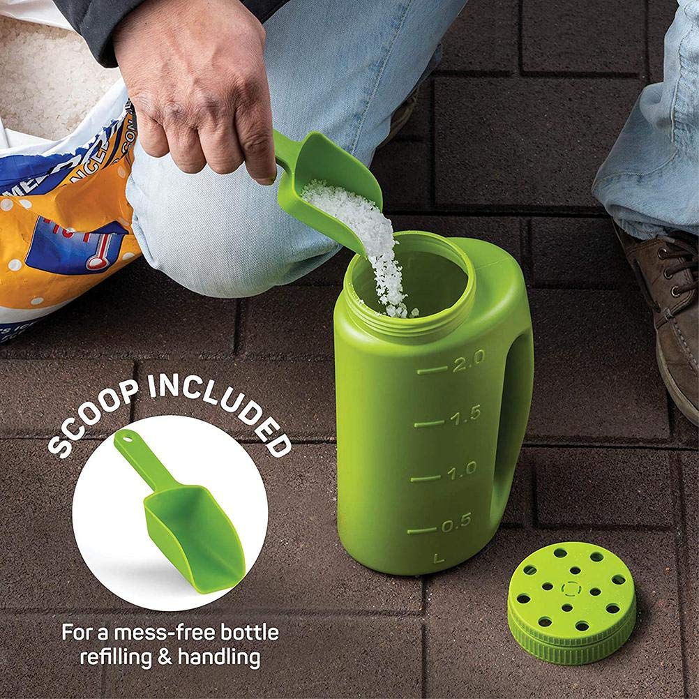 Thonlai Hand Held Spreader, Fertilizer Salt Spreader, Ice Salt Dispenser with Adjustable Hole Size Cover for Lawns Gardens Walkways (Green)