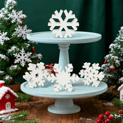 PAIVSUN 6Pcs Christmas Wooden Snowflake Decor Winter Snowflakes Table Signs Centerpieces Decorations Standing for Xmas Holiday Party Home Tabletop (White)