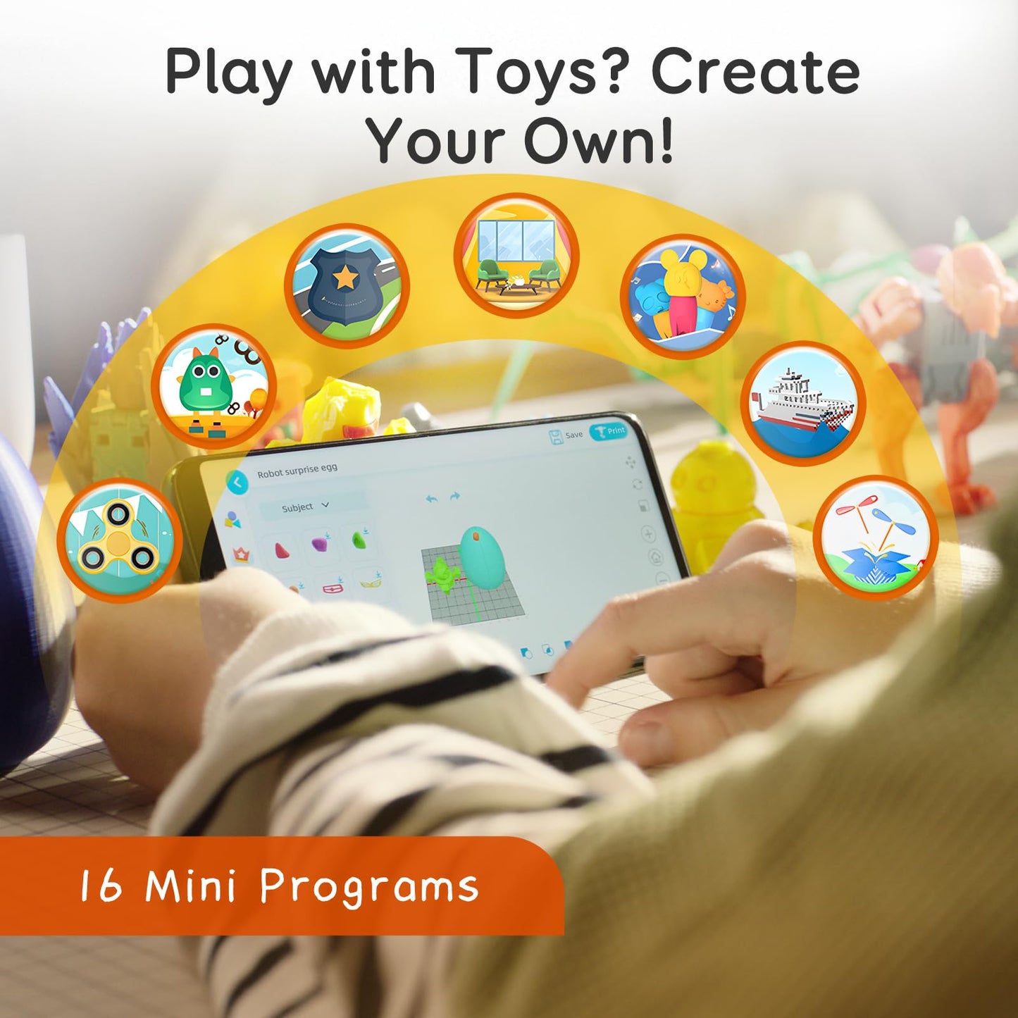 AOSEED AI-Powered 3D Printer for Kids, 3D Printer with 8 PLA Filament Set, AI Design App, Huge Toy Library, Up to 400mm/s Faster Speed, W/ 16+ Mini 3D Design Module, App Control, X-Maker Joy AI+