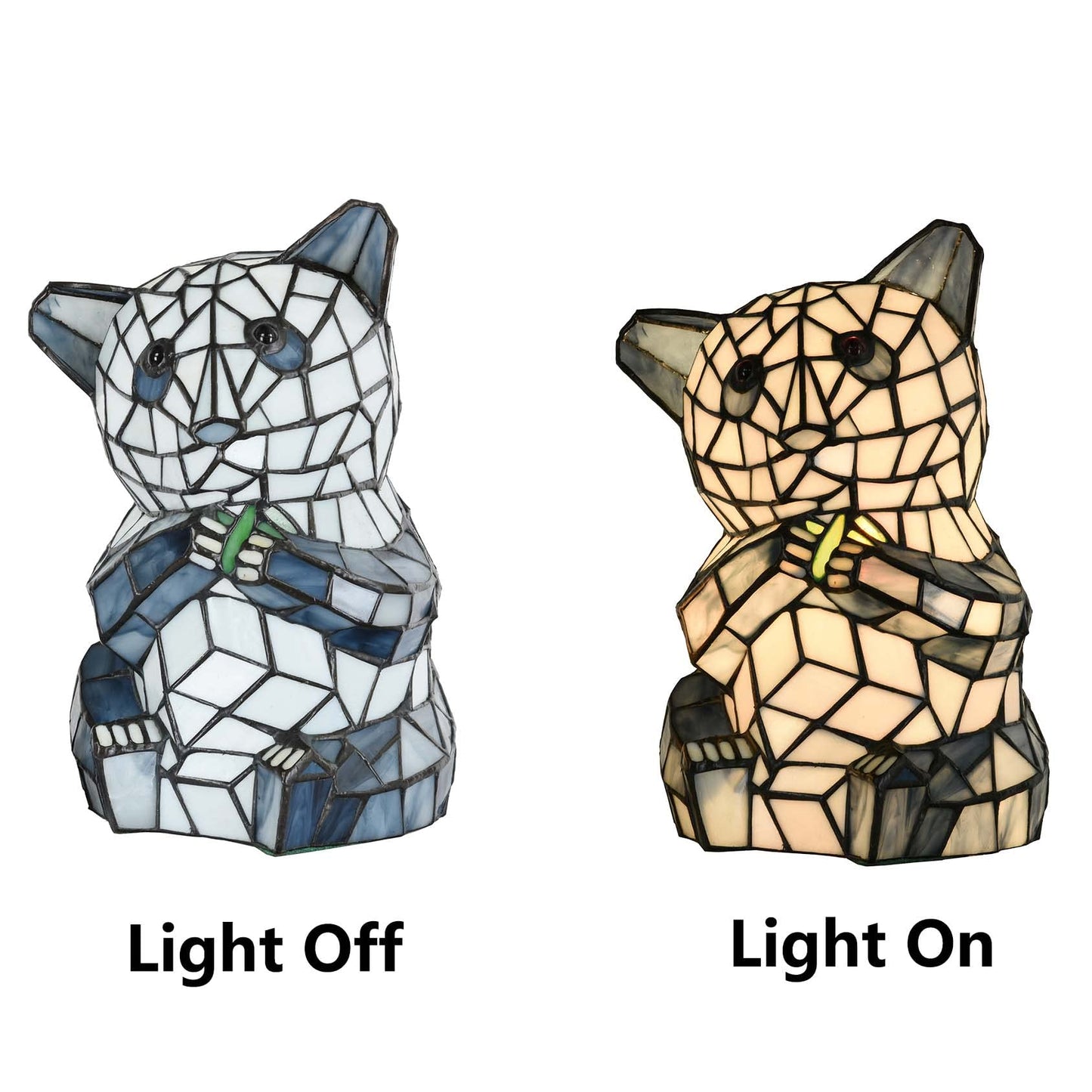 Bieye L10831 Sitting Panda Bear Eating Bamboo Shoots Tiffany Style Stained Glass Accent Table Lamp Night Light for Bedside Living Room Decoration