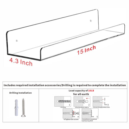 15 Inch Clear Acrylic Shelves for Wall,4 Pcak Wall Mounted Floating Shelves for Bathroom,Bedroom,Renter Friendly,Kids Room,Invisible Display Shelf for Lego,Funko Pop,Collectibles,Perfume,Bookshelf