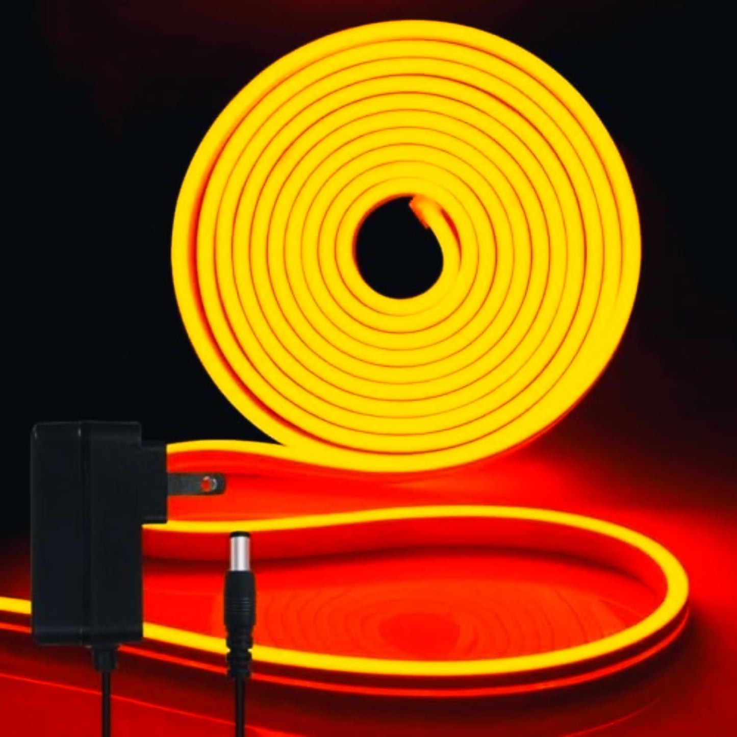 iNextStation 16.4FT/5M Orange Neon Rope Light, DC12V LED Strip Lights, IP65 Waterproof Flexible Silicone Neon Lights, Cuttable DIY Neon Sign for Halloween Decorations, Gaming Room, Bedroom (with Plug)