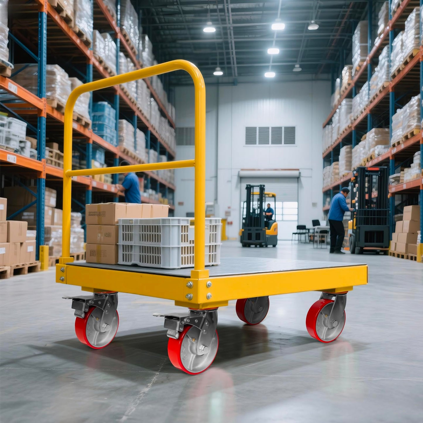 5000 lb Capacity Industrial Caster Wheels with Polyurethane & Cast Iron, Swivel Plate Casters for Platform Trucks, U-Boat Carts, Military Equipment (2 Brake &2 Swivel)