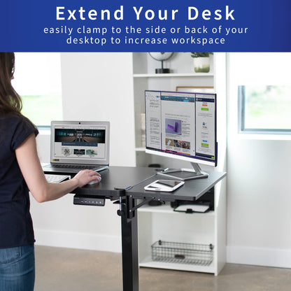 VIVO Clamp-on 6 x 9 inch (11 Including Clamps) Desk Extender, Wrist Support, Armrest Tray, Table Mount for Sit Stand Desks, Black, DESK-EXT09