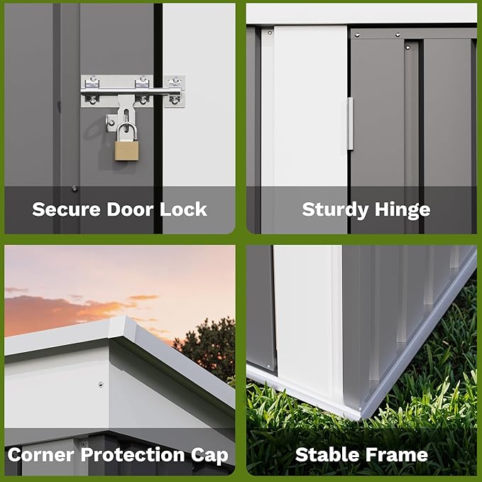 Patiowell 5x3 FT Outdoor Storage Shed, Garden Tool Shed with Sloping Roof and Lockable Door, Metal Shed for Backyard Garden Patio Lawn, Gray