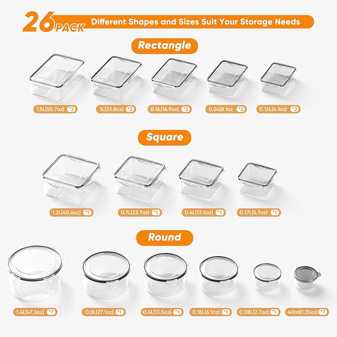 52 Pcs Food Storage Containers