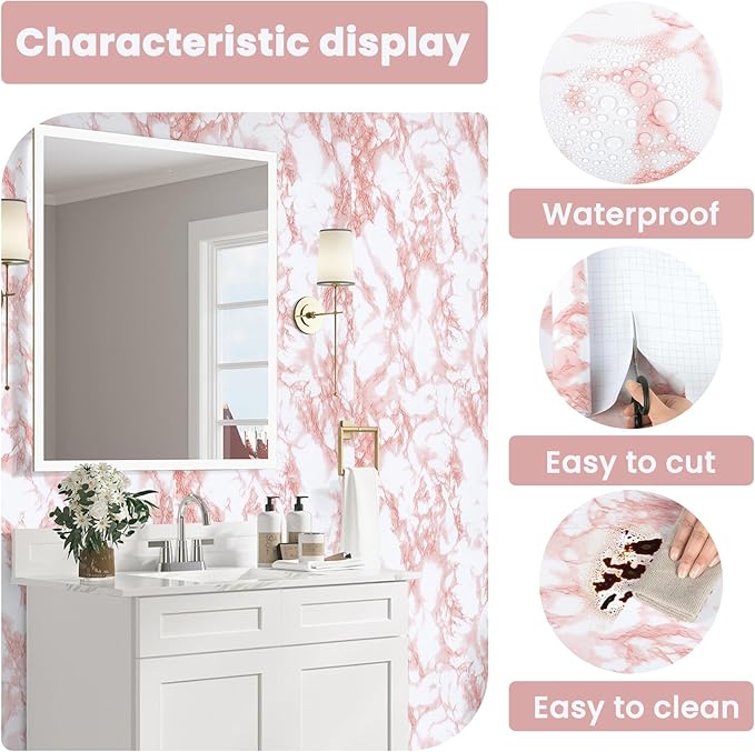 practicalWs White/Pink Marble Contact Paper Granite Peel and Stick Countertops