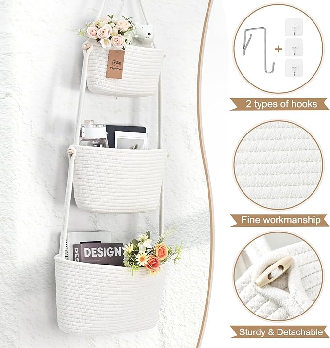 Hanging Storage Baskets, Over the Door Basket, Cotton Wall Baskets Storage