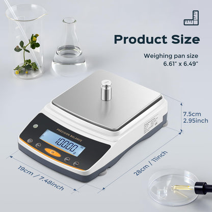 Bonvoisin Lab Scale - 5000g x 0.01g, Rechargeable Digital Scale with RS232 Interface, 0.01g Accuracy