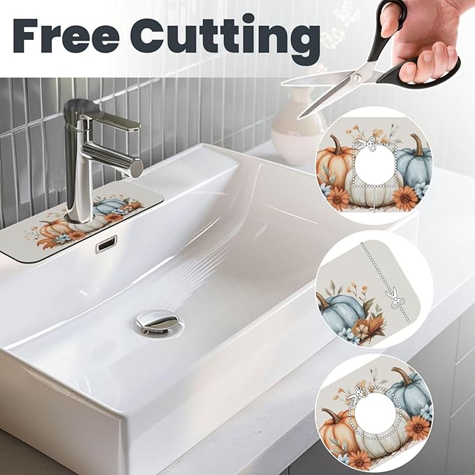 Kitchen Sink Splash Guard Faucet Mat Autumn Pumpkin Floral 15"x5.5", Diatom Mat