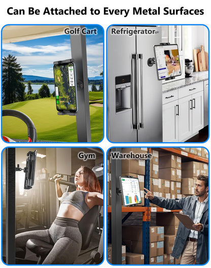 YOOZ Magnetic Tablet Mount for Metal Surface [Powerful Magnet & Portable] Magnet Tablet Holder for Golf Cart/Gym/Warehouse for iPad Pro Air Mini, Galaxy Tab, 4-12.9" Phones & Tablets