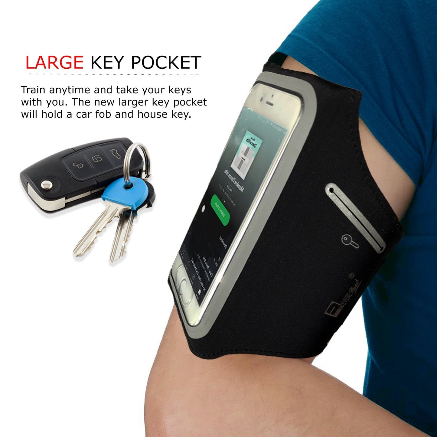 RevereSport Waterproof Armband for iPhone 17/16/15/14/13/12 with Extra Pockets for Keys, Cash and Credit Cards. Running Phone Arm Holder for Sports, Gym Workouts and Exercise