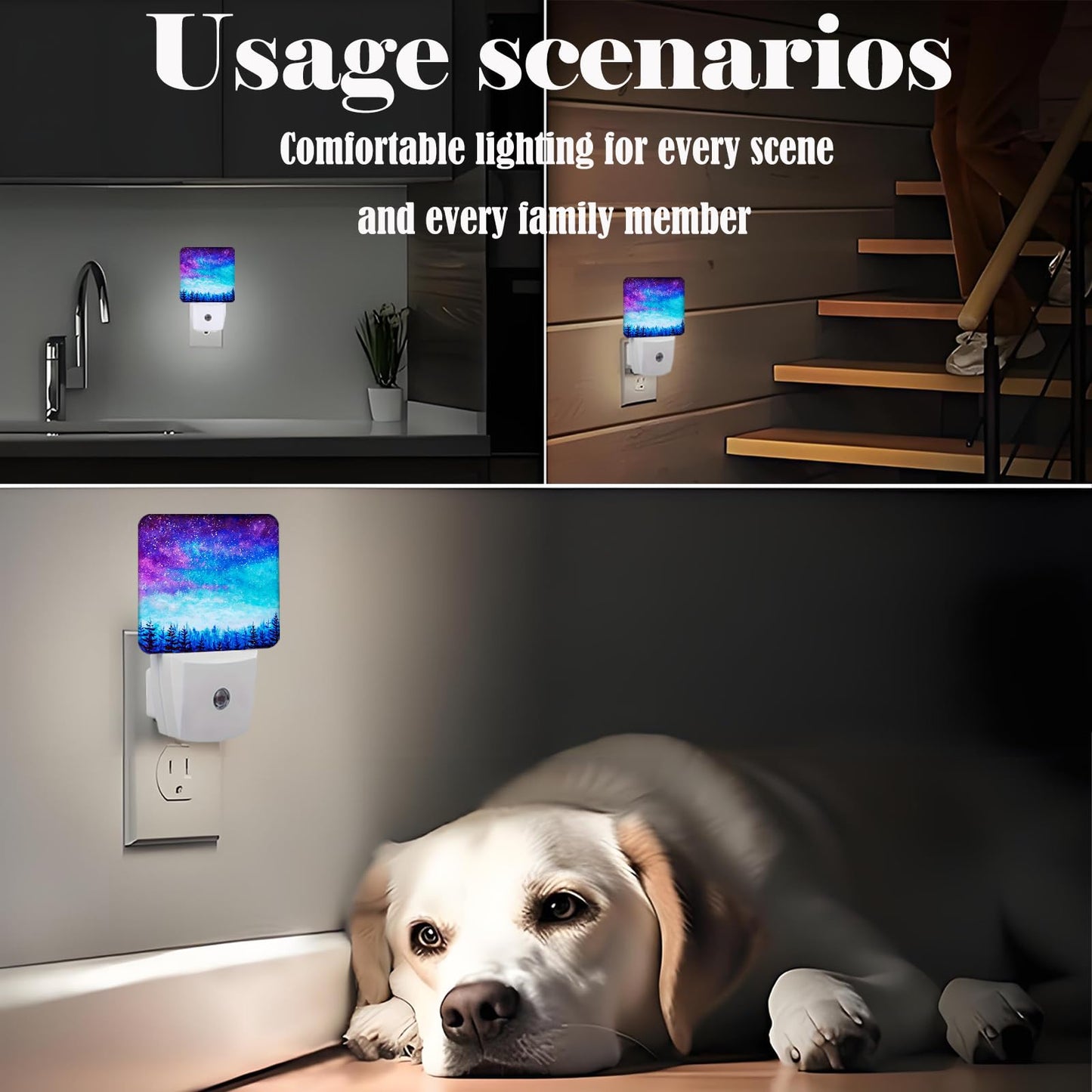 FSHVQKD Starry Sky Forest Night Light,Plug Into Wall Decor for Stairway,Hallway,Kitchen,Dusk to Dawn Sensor Nightlights for Boys/Girls/Women/Men Room Gifts