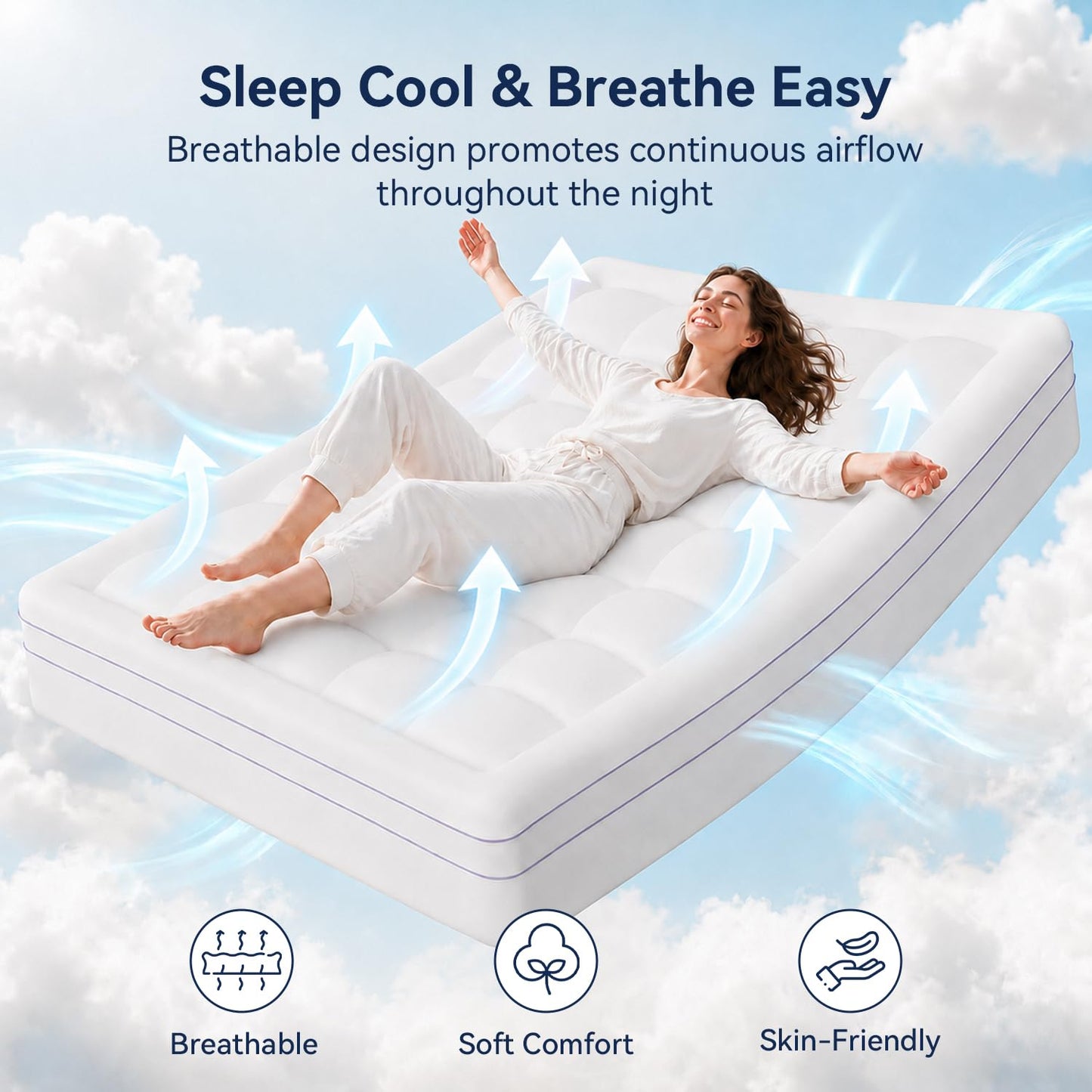 ABENE Queen Size Dual Layer 3 Inch Memory Foam Mattress Topper, 2 Inch Gel Memory Foam Plus 1 Inch Down Alternative Pillowtop Mattress Pad Cover, Thick Soft Bed Topper Support for Back Pain