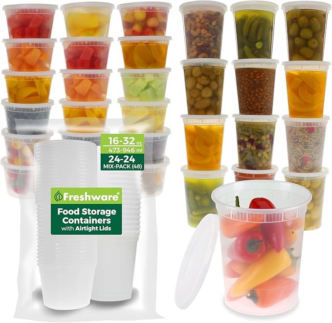 Freshware 48 Pack of 16 and 32 oz, 24 sets each size Food Storage Containers