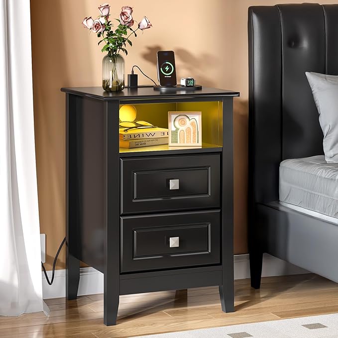 Bonnlo Black Nightstand Set of 2