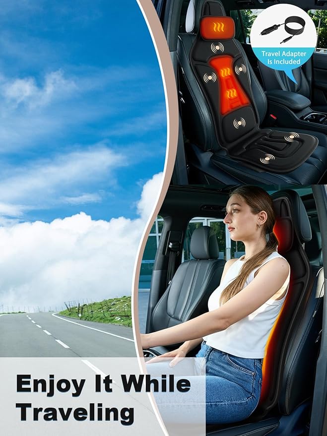 Vibration Back Massager with Heat, Massage Chair Pad for Recliner with 2 Heating Levels & 6 Vibration, Seat Cushion For Seniors, Office Workers & Family, Fatigue & Pain Relief in Office, Home & Travel