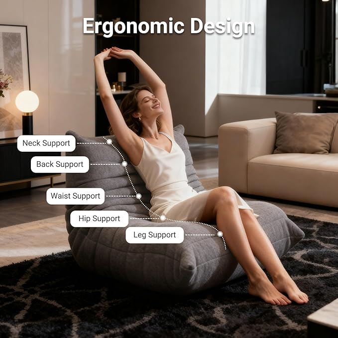 Giant Bean Bag Chair for Adults, Comfy Chair for Bedroom, Memory Foam Chair