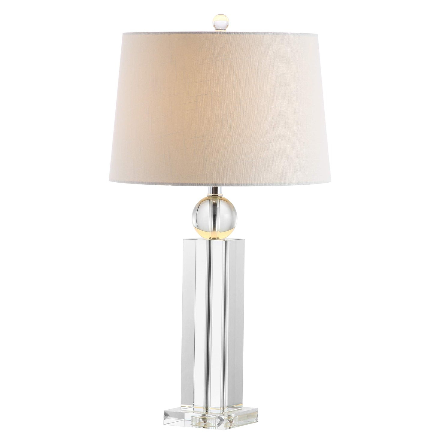 JONATHAN Y 28.5" Clear Crystal Column LED Table Lamp, Glam Traditional Lamp for Living Room Bedroom Nightstand, White Linen Drum Shade, Chrome, LED Bulb Included JYL5004A