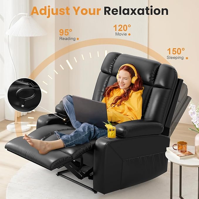 Oversized Recliner Chair with Massage & Heat, Extra Wide Seat Reclining Chair