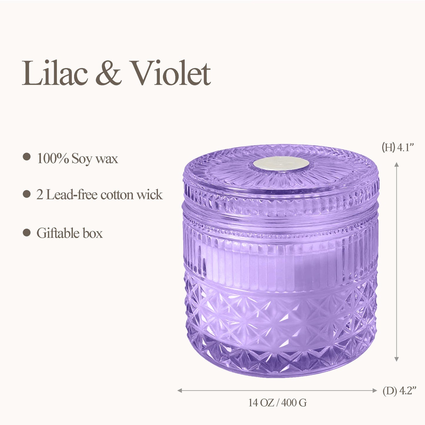 Chloefu LAN Purple Crystal Candles Lilac & Violet Candle for Home Scented, Non-Toxic, Unique Meditation Spiritual Gifts, 14 oz, Valentines Day Gifts for Mom Friends Wife Sister Stocking Stuffers