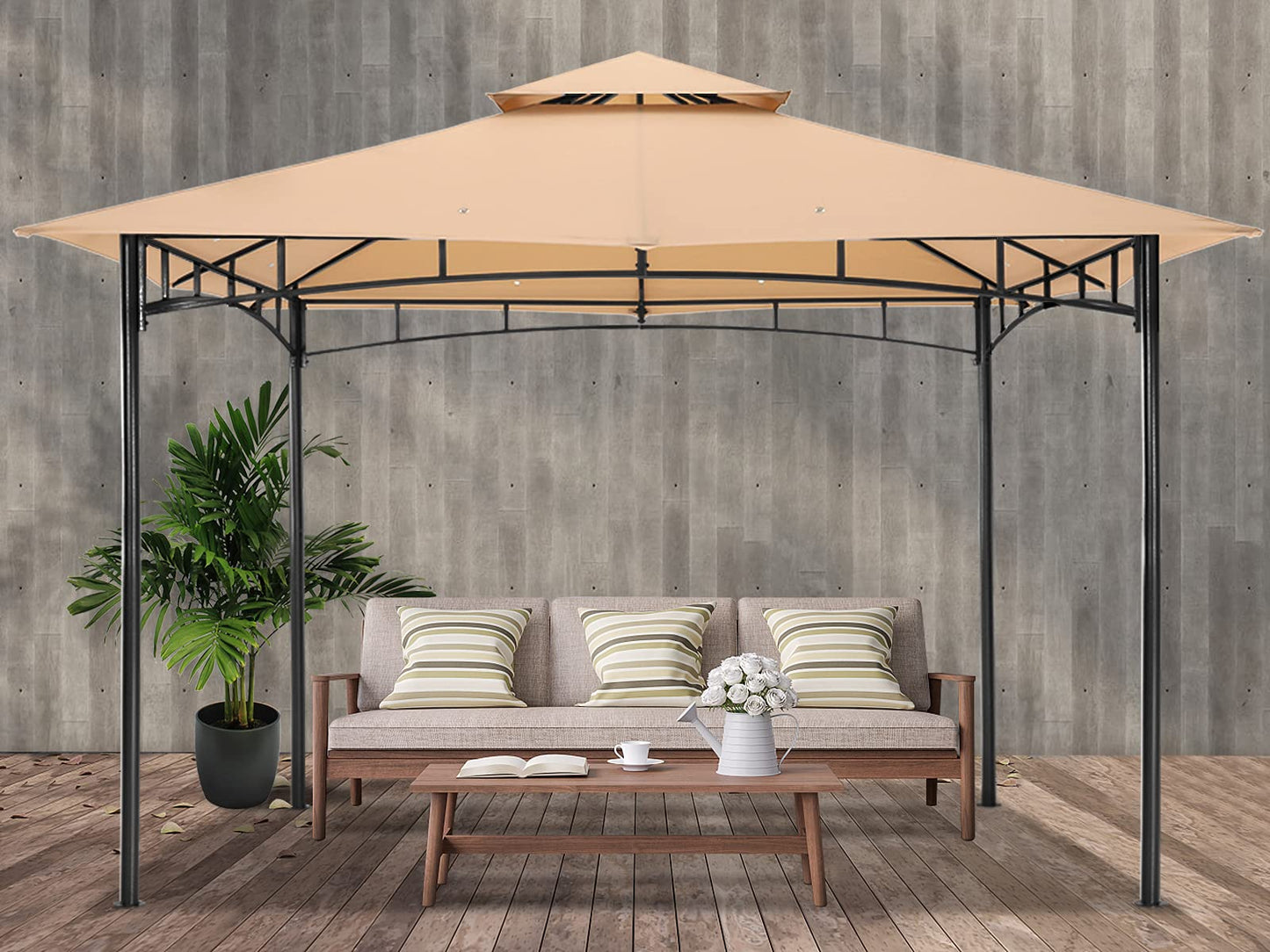 ABCCANOPY Gazebos for Patios 10x12 - Outdoor Steel Frame Gazebo for Lawn Backyard Garden Deck (Beige)