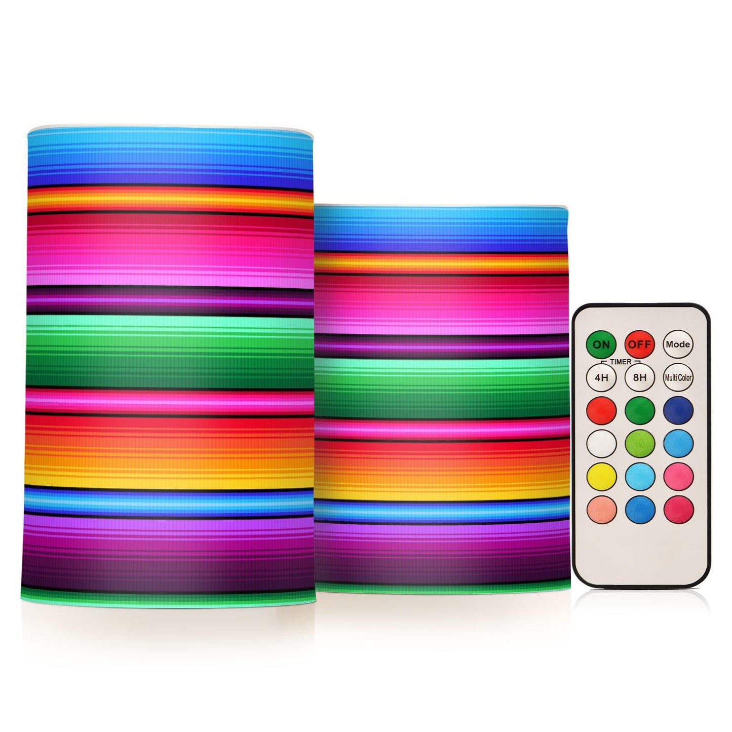 Eionryn Cinco De Mayo Ethnic Strips Flameless Candles Mexican Rainbow Battery Operated LED Candles with Remote Timer Electric Candles for Home Party Decor 2pcs