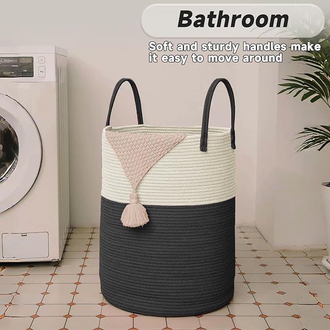 Large Woven Laundry Basket Hamper, 100L Cotton Rope Storage Bin