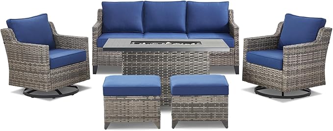 Patio Furniture Set with 42.5" Fire Pit Table-6 Pieces All Weather Wicker