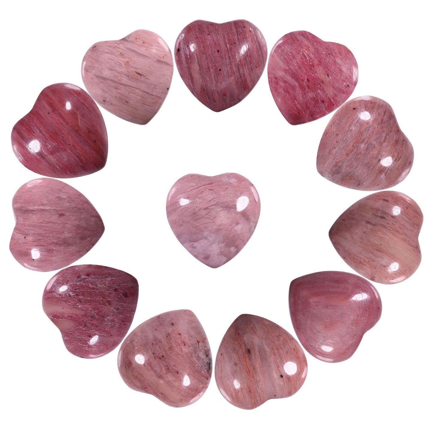 mookaitedecor Serpenggiante Crystal Heart Shaped Worry Stone, Puffy Crystal Pocket Palm Stones for Chakra Energy Healing Decoration 0.59 Inch, Pack of 12