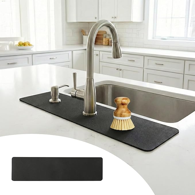 Customizable Faucet Mat for Kitchen Sink: 24"L x 4"W Cuttable Bathroom Counter