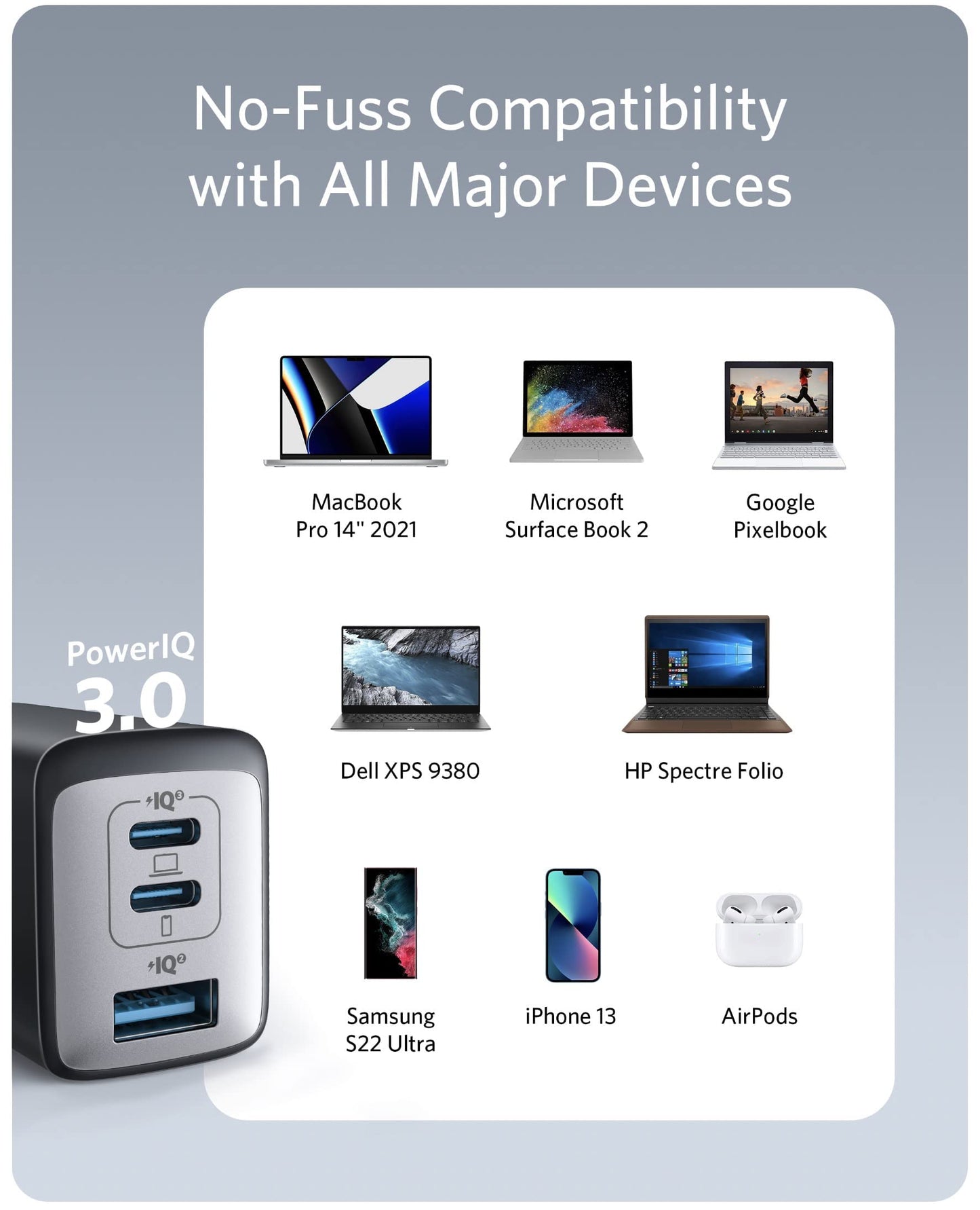 Anker USB C Charger (Nano II 65W), PPS 3-Port Fast Charger Plug for MacBook Pro/Air, iPad Pro, Galaxy S20, Dell XPS 13, Note 20/10+, iPhone 17/16/16 Pro, Steam Deck, and More