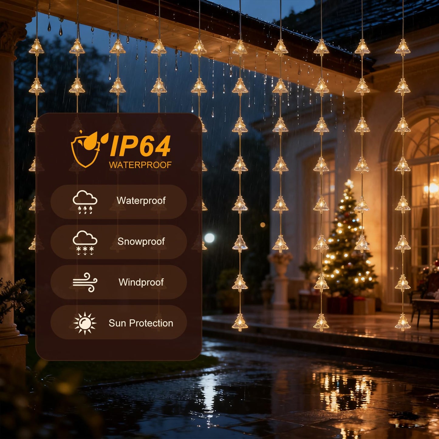 Patioman Christmas Tree Curtain Lights, Warm White Window Lights 70 LEDs Hanging Light with Remote Fairy Led Twinkle String Lights Home Bedroom Wall Ceiling Décor for Christmas, Wedding, Party