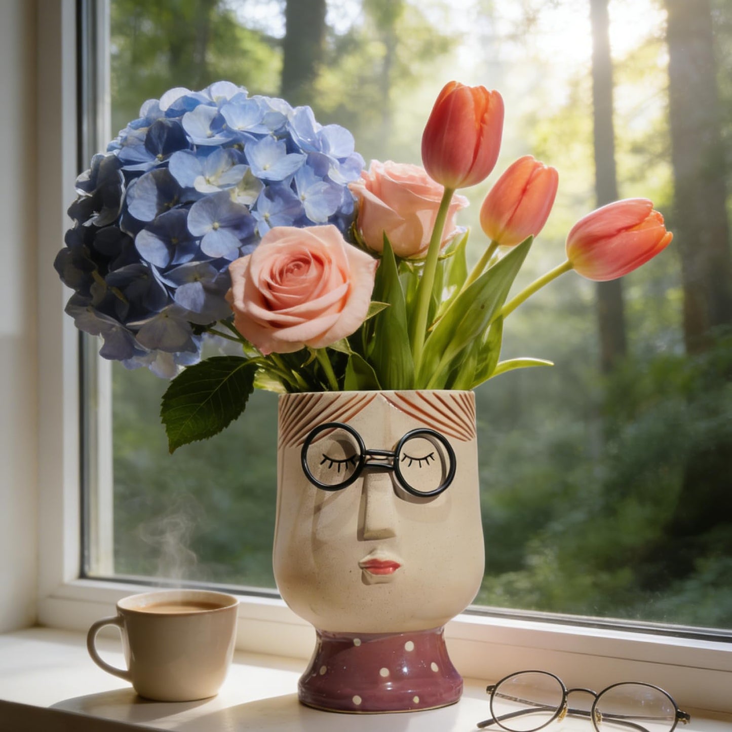 DiliComing Large Face-Planter for Indoor Plants - 8.3 Inch Porcelain Vase, Succulent Pot 5.8 x 6.1 x 8.3 Inches (No Drainage Hole)