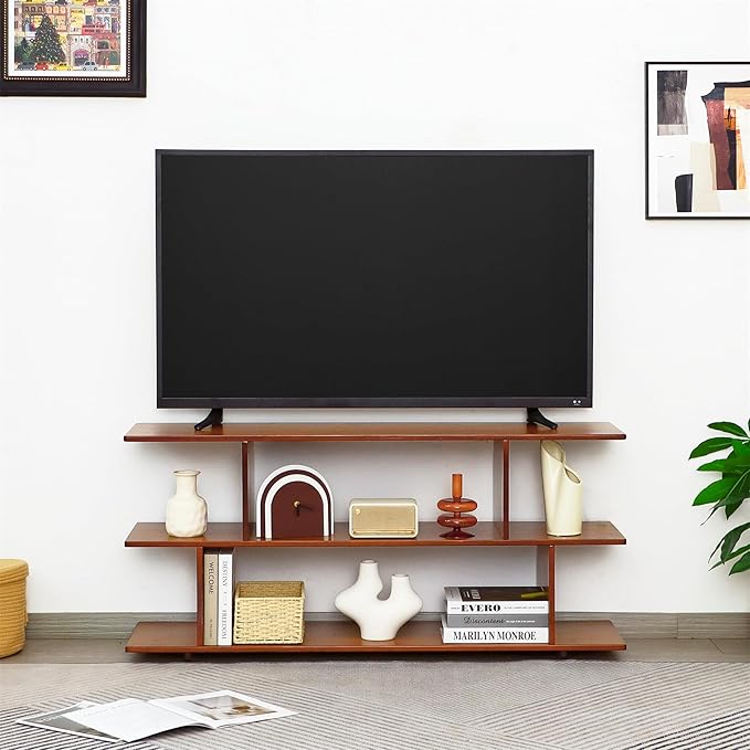 Bamboo TV Stand for TVs up to 55", 3 Tier Accent Entertainment Center