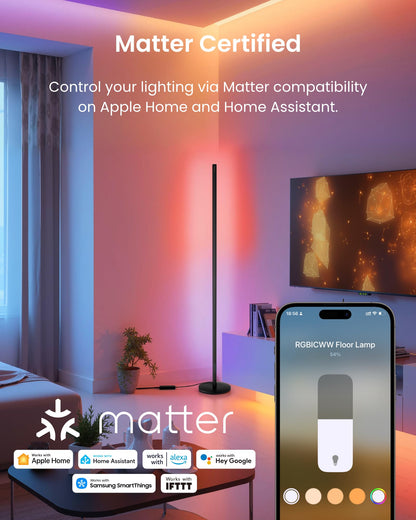 SwitchBot Smart Floor Lamp RGBICWW Voice/App Controlled Works with Alexa, Apple Home & Google, Matter, Warm & Cool White, 1200lm Music Sync, Lamp for Living Room for Bedroom — Christmas/Holiday décor