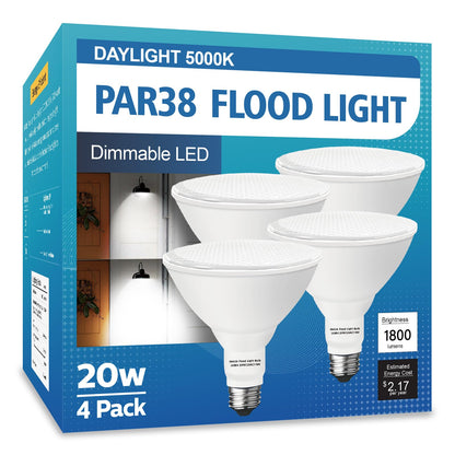 LOXYEE PAR38 LED Outdoor Flood Light Bulbs 4 Pack，Dimmable 20W(200W Equivalent) E26 Base Flood Light Bulbs,5000K Daylight 1800 Lumens LED Flood Light for Outdoor Garden,Garage,Yards