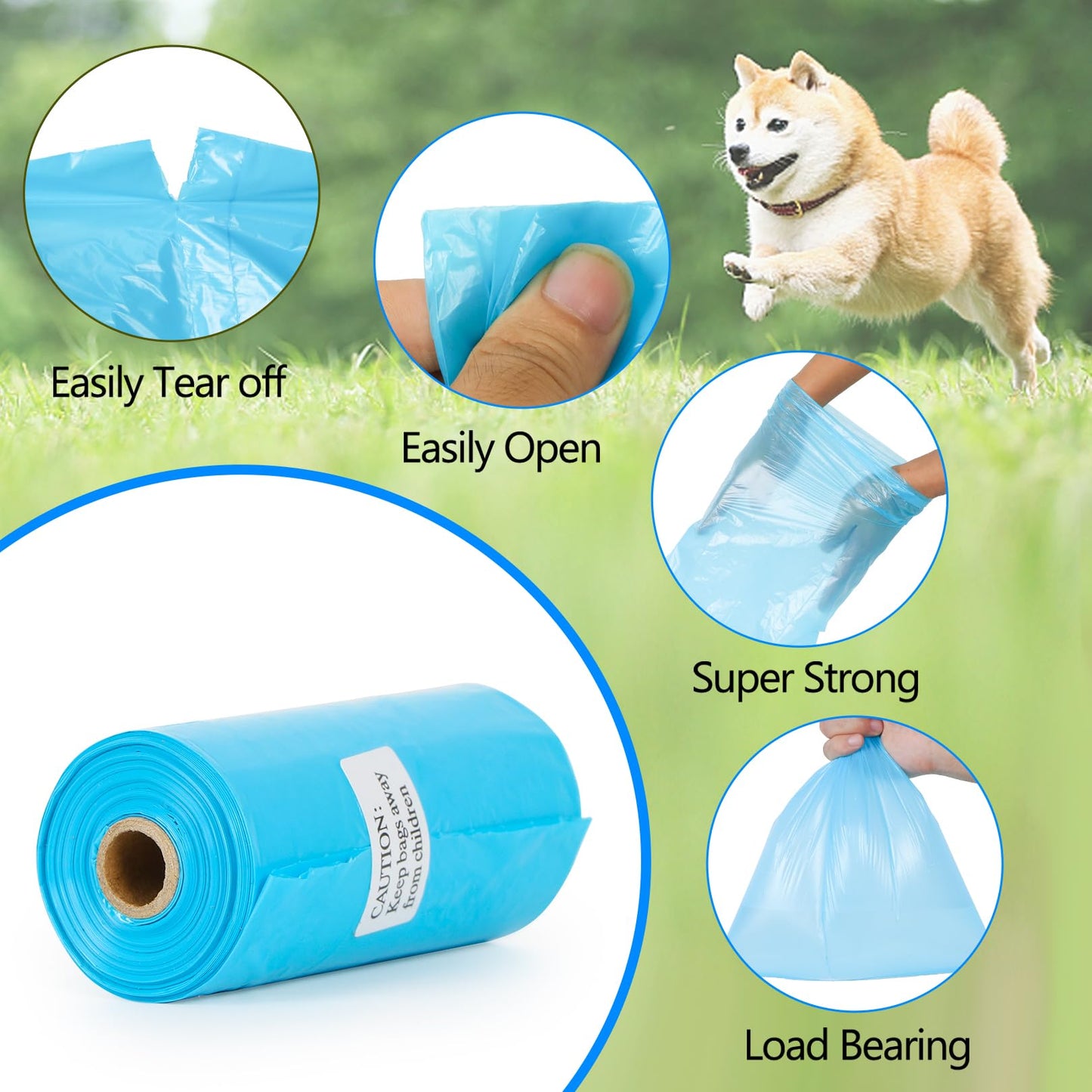 Dog Poo Bags - 1140 Counts Dog Poop Bags Rolls with Dispenser, Unscented Poo Bags for Dog, Extra Thick Strong Leak Proof Dog Waste Bags, Blue - 57 Rolls (13 x 9 Inches)