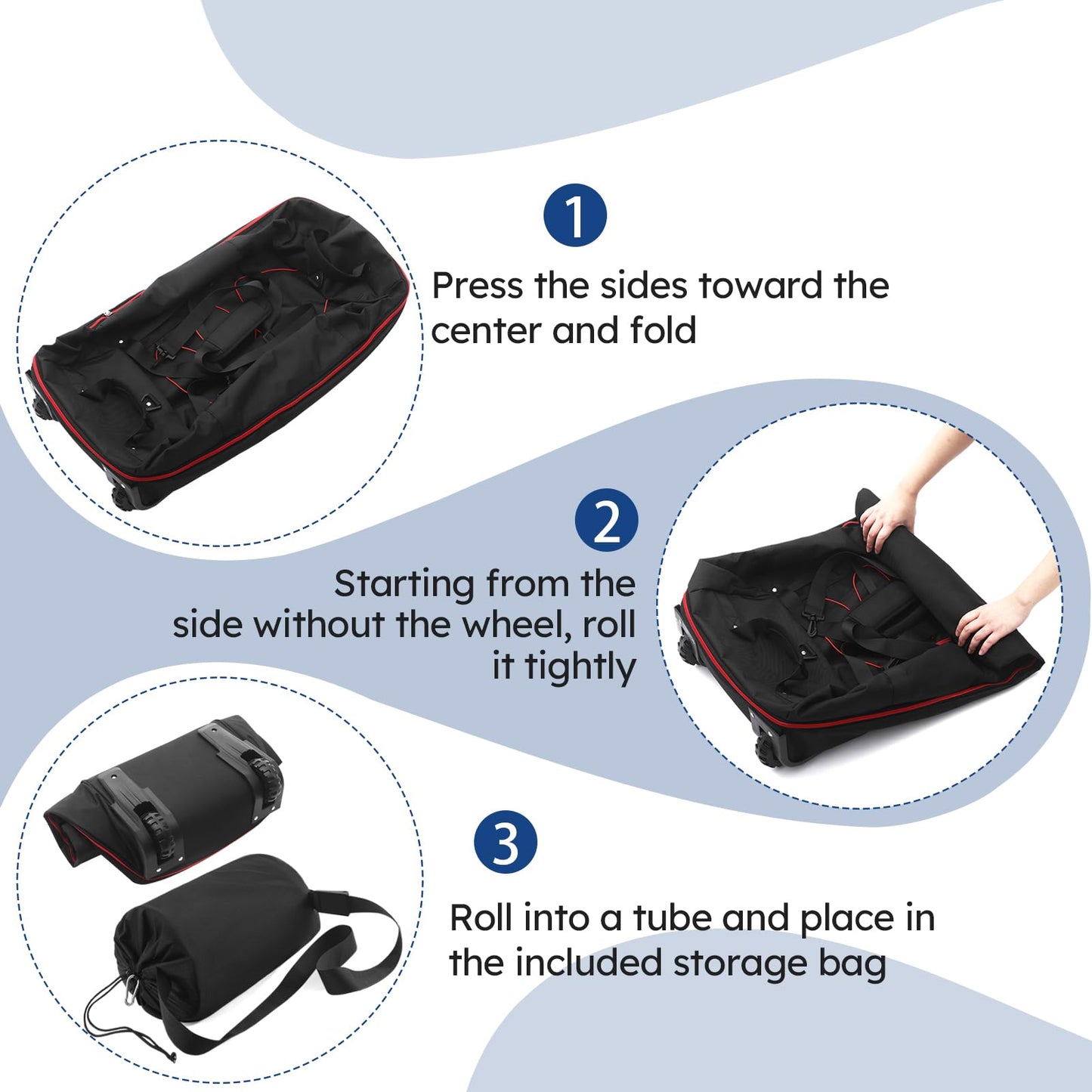 Vrtisa 110L Expandable to 140L 32” Foldable Oxford Soft-Sided Rolling Duffle Bag with 2 Heavy-Duty Wheels,2 Large Compartments,Adjustable Shoulder Strap and Attached Organizer Pouch,Black Red