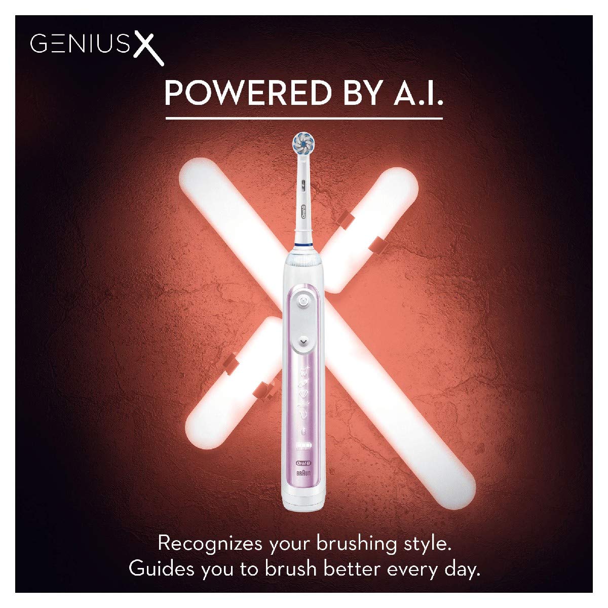Oral-B Genius X Electric Toothbrush with Artificial Intelligence, App Connected Handle, 1 Toothbrush Head & Travel Case, 6 Mode Display with Teeth Whitening, 2 Pin UK Plug, Blush Pink