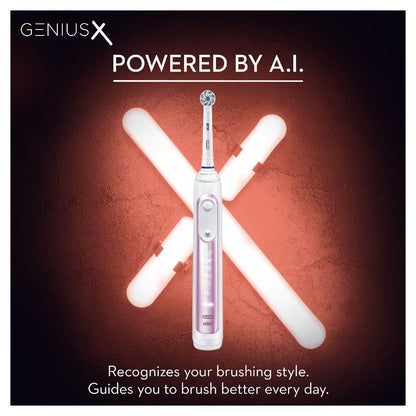Oral-B Genius X Electric Toothbrush with Artificial Intelligence, App Connected Handle, 1 Toothbrush Head & Travel Case, 6 Mode Display with Teeth Whitening, 2 Pin UK Plug, Blush Pink