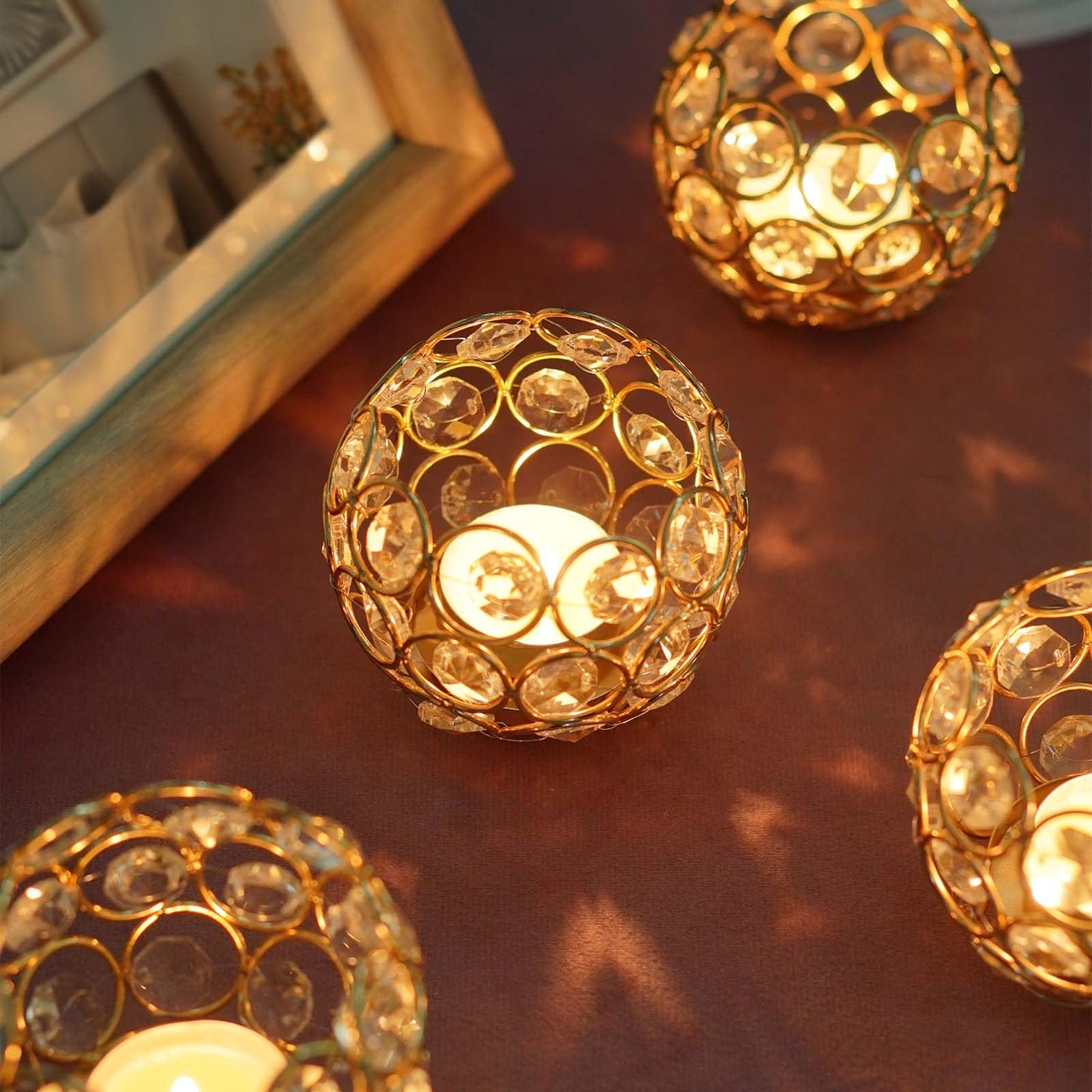kolnlala 4 Pcs Crystal Tealight Candle Holders for Table Centerpiece,Elegant Wedding Table Centerpiece for Home Decor, Birthday Party, Romantic Events | Giftable Decorative Accent (4, Gold)