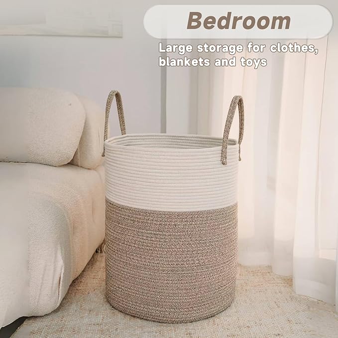 Large Woven Laundry Basket Hamper, 100L Cotton Rope Storage Bin